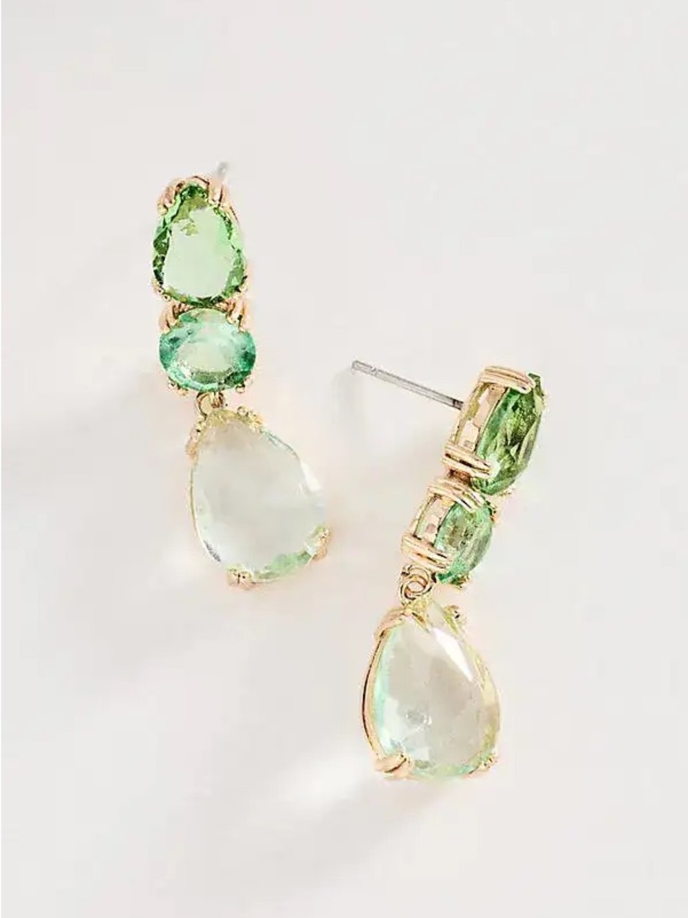 Anthropologie Gold-Set Light Green Teardrop Dangle Earrings